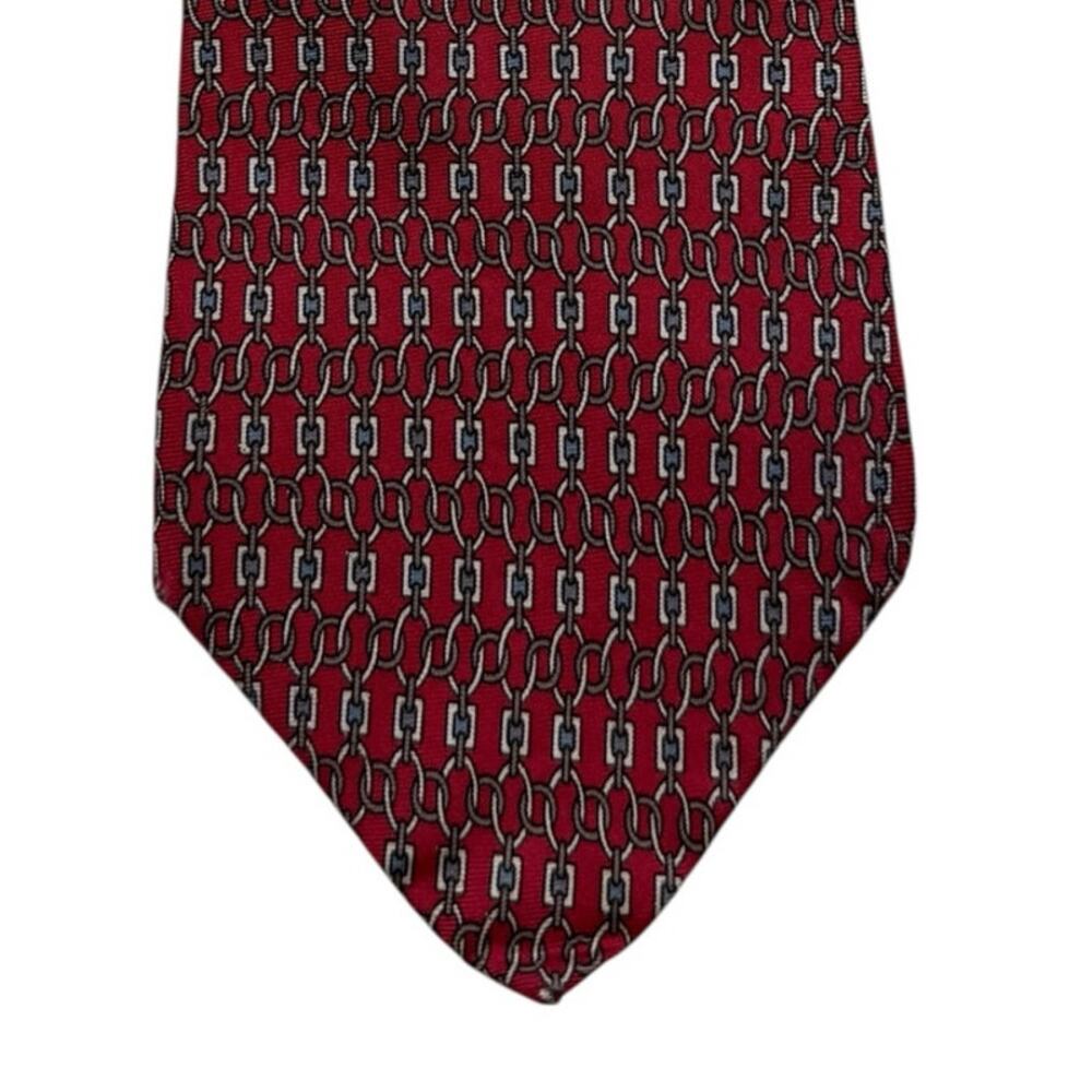 VTG Sutter & Grant Silk Necktie Red Chain Link Geometric Made USA 1990s Mens Tie